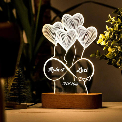 Infinity Heart Personalized Glow Lamp